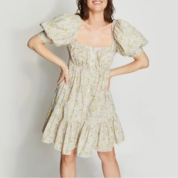 Anthropologie Love The Label Boho Cottagecore Floral Puff Sleeve Mini Dress S - Picture 13 of 13
